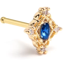 20 Gauge 1/4 Blue Gem Gold Tone Rich Rhombus Nose Bone