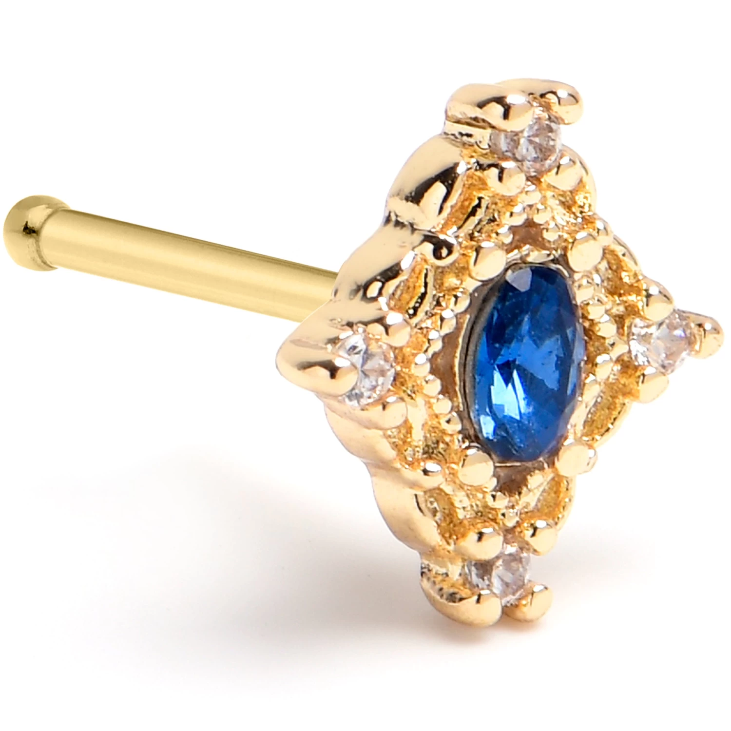 20 Gauge 1/4 Blue Gem Gold Tone Rich Rhombus Nose Bone 1 20 Gauge 1/4 Blue Gem Gold Tone Rich Rhombus Nose Bone