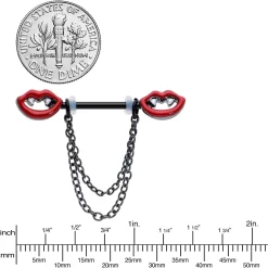Gaby 14 Gauge 11/16 Black Vampire Fangs Chain Dangle Nipple Ring Set -Body Jewelry Store 75992.otherimage2