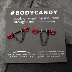 Gaby 14 Gauge 11/16 Black Vampire Fangs Chain Dangle Nipple Ring Set -Body Jewelry Store 75992.otherimage4