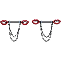 Gaby 14 Gauge 11/16 Black Vampire Fangs Chain Dangle Nipple Ring Set -Body Jewelry Store 75992.otherimage7