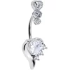Gaby Clear CZ Gem Triple Drop Flare Heart Valentine Double Mount Belly Ring