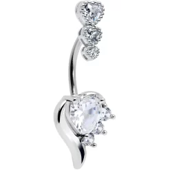 Gaby Clear CZ Gem Triple Drop Flare Heart Valentine Double Mount Belly Ring