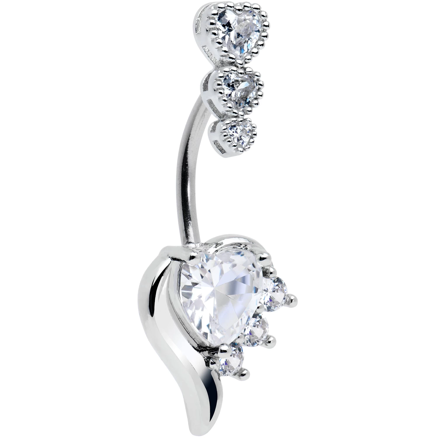 Gaby Clear CZ Gem Triple Drop Flare Heart Valentine Double Mount Belly Ring 1 Gaby Clear CZ Gem Triple Drop Flare Heart Valentine Double Mount Belly Ring