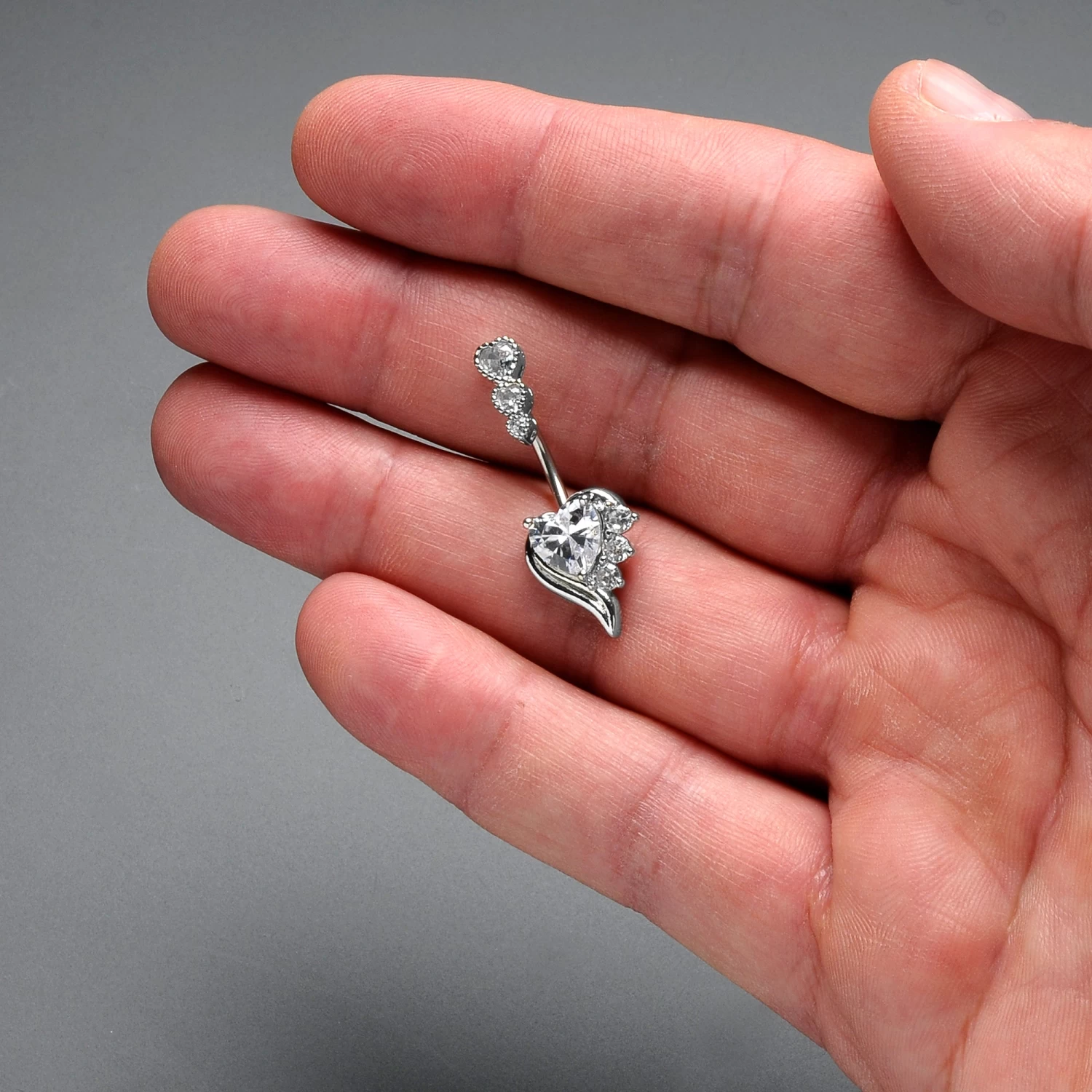 Gaby Clear CZ Gem Triple Drop Flare Heart Valentine Double Mount Belly Ring 2 Gaby Clear CZ Gem Triple Drop Flare Heart Valentine Double Mount Belly Ring - Image 2