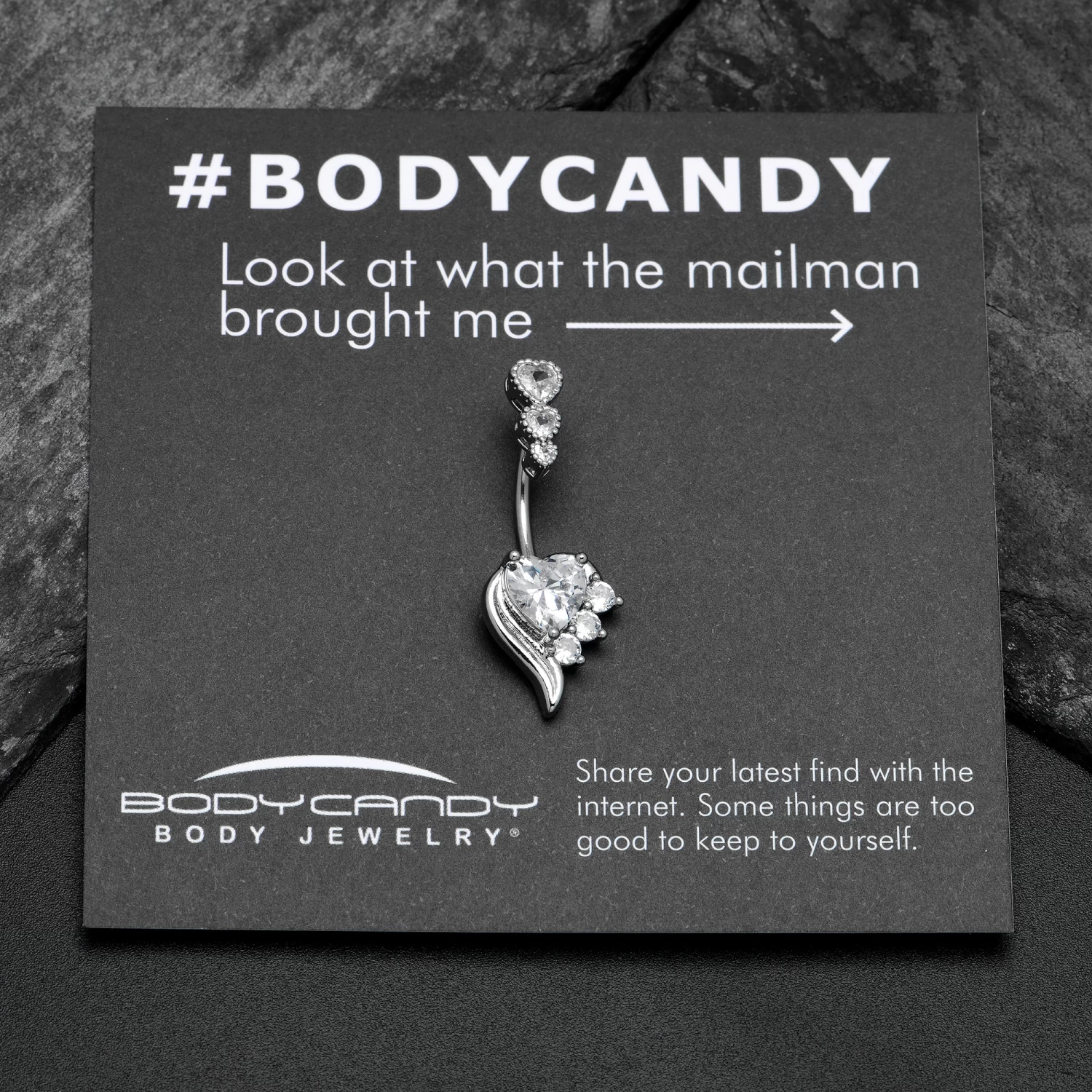 Gaby Clear CZ Gem Triple Drop Flare Heart Valentine Double Mount Belly Ring 4 Gaby Clear CZ Gem Triple Drop Flare Heart Valentine Double Mount Belly Ring - Image 4