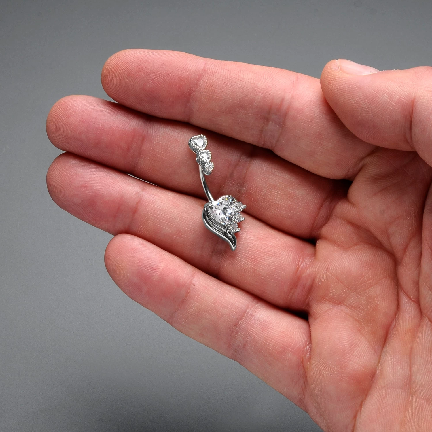 Gaby Clear CZ Gem Triple Drop Flare Heart Valentine Double Mount Belly Ring 6 Gaby Clear CZ Gem Triple Drop Flare Heart Valentine Double Mount Belly Ring - Image 6