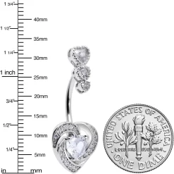 Gaby Clear CZ Gem Triple Drop Swirl Heart Valentine Double Mount Belly Ring -Body Jewelry Store 75994 CL.otherimage2