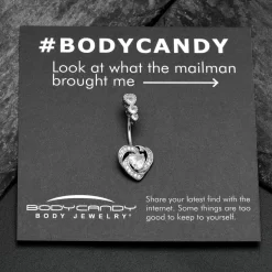 Gaby Clear CZ Gem Triple Drop Swirl Heart Valentine Double Mount Belly Ring -Body Jewelry Store 75994 CL.otherimage3