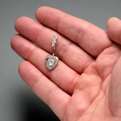 Gaby Clear CZ Gem Triple Drop Swirl Heart Valentine Double Mount Belly Ring -Body Jewelry Store 75994 CL.otherimage4