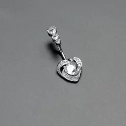 Gaby Clear CZ Gem Triple Drop Swirl Heart Valentine Double Mount Belly Ring -Body Jewelry Store 75994 CL.otherimage6