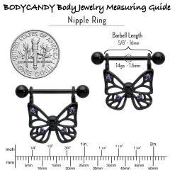 Gaby 14 Gauge 11/16 Purple CZ Gem Black Skull Butterfly Dangle Nipple Ring Set -Body Jewelry Store 76014.otherimage6