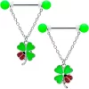 Gaby 14 Gauge 11/16 Ladybug Shamrock UV Glow Chain Dangle Nipple Ring Set