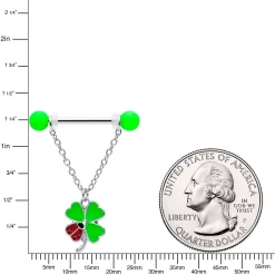 Gaby 14 Gauge 11/16 Ladybug Shamrock UV Glow Chain Dangle Nipple Ring Set 10 Gaby 14 Gauge 11/16 Ladybug Shamrock UV Glow Chain Dangle Nipple Ring Set -Body Jewelry Store 76023.otherimage2