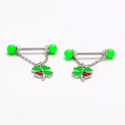 Gaby 14 Gauge 11/16 Ladybug Shamrock UV Glow Chain Dangle Nipple Ring Set 12 Gaby 14 Gauge 11/16 Ladybug Shamrock UV Glow Chain Dangle Nipple Ring Set -Body Jewelry Store 76023.otherimage4