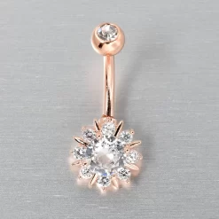 Clear CZ Gem Rose Gold Tone Luxury Sun Splash Belly Ring 10 Clear CZ Gem Rose Gold Tone Luxury Sun Splash Belly Ring -Body Jewelry Store 76036 RD.otherimage2