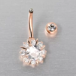Clear CZ Gem Rose Gold Tone Luxury Sun Splash Belly Ring 11 Clear CZ Gem Rose Gold Tone Luxury Sun Splash Belly Ring -Body Jewelry Store 76036 RD.otherimage3