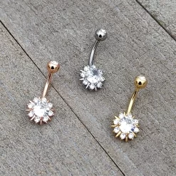 Clear CZ Gem Rose Gold Tone Luxury Sun Splash Belly Ring 14 Clear CZ Gem Rose Gold Tone Luxury Sun Splash Belly Ring -Body Jewelry Store 76036 RD.otherimage6