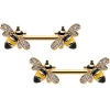 14 Gauge 9/16 Clear CZ Gem Gold Hue Honey Bees Barbell Nipple Ring Set