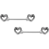 14 Gauge 9/16 Clear Gem Open Heart Valentine Barbell Nipple Ring Set