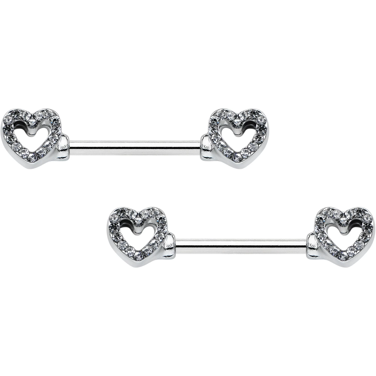 14 Gauge 9/16 Clear Gem Open Heart Valentine Barbell Nipple Ring Set 1 14 Gauge 9/16 Clear Gem Open Heart Valentine Barbell Nipple Ring Set