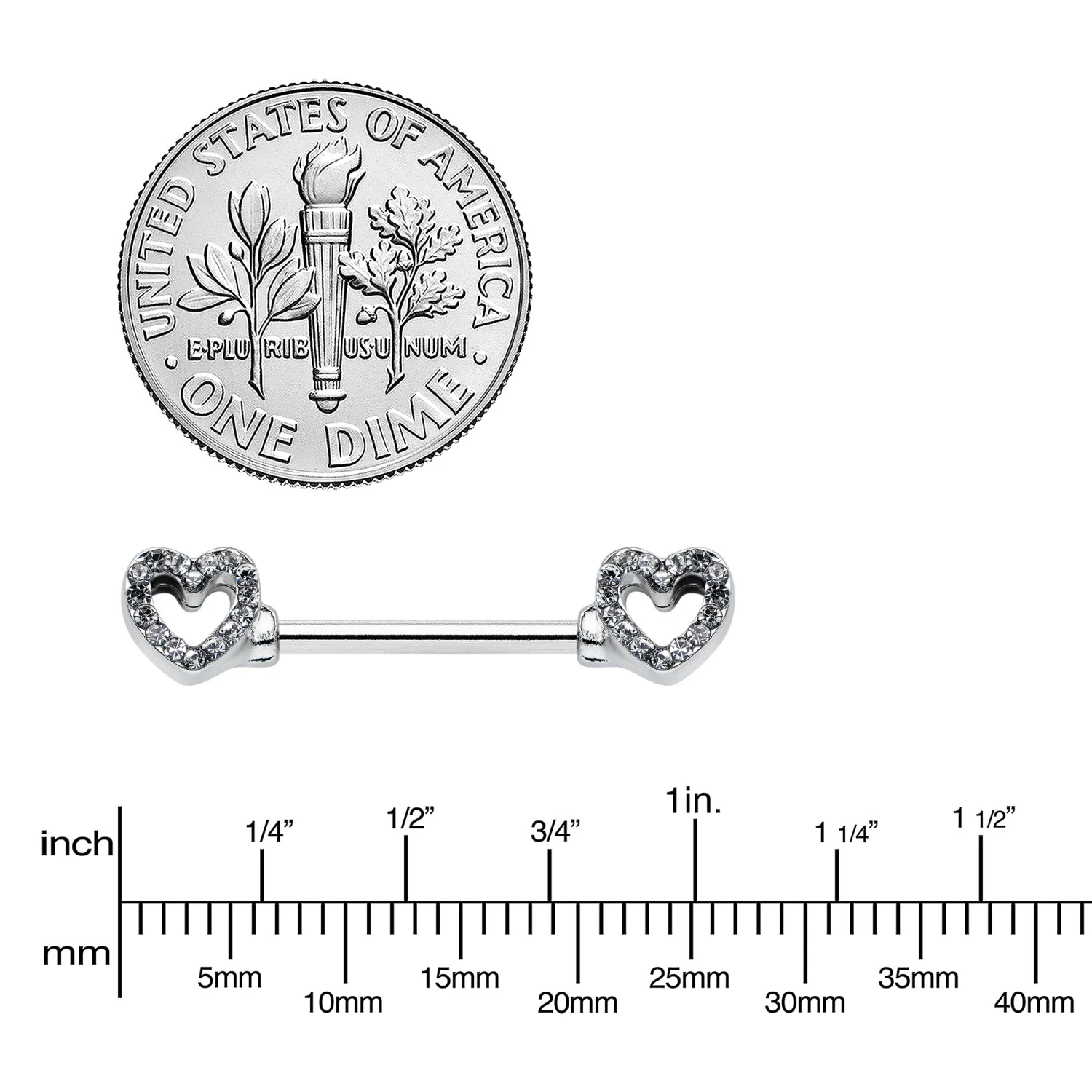 14 Gauge 9/16 Clear Gem Open Heart Valentine Barbell Nipple Ring Set 3 14 Gauge 9/16 Clear Gem Open Heart Valentine Barbell Nipple Ring Set - Image 3