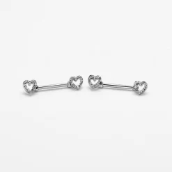 14 Gauge 9/16 Clear Gem Open Heart Valentine Barbell Nipple Ring Set 12 14 Gauge 9/16 Clear Gem Open Heart Valentine Barbell Nipple Ring Set -Body Jewelry Store 76072.otherimage4