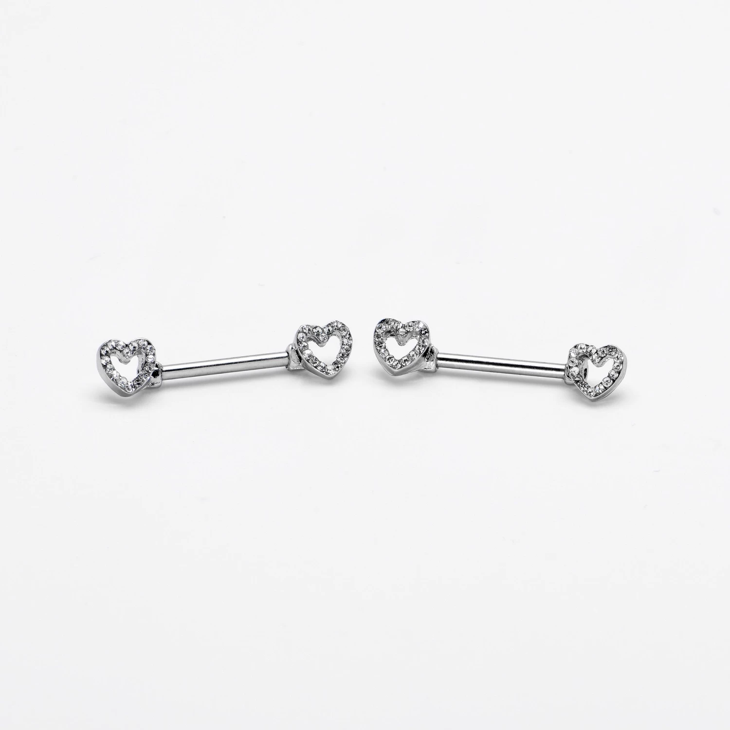 14 Gauge 9/16 Clear Gem Open Heart Valentine Barbell Nipple Ring Set 5 14 Gauge 9/16 Clear Gem Open Heart Valentine Barbell Nipple Ring Set - Image 5