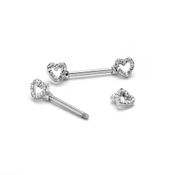 14 Gauge 9/16 Clear Gem Open Heart Valentine Barbell Nipple Ring Set 13 14 Gauge 9/16 Clear Gem Open Heart Valentine Barbell Nipple Ring Set -Body Jewelry Store 76072.otherimage5