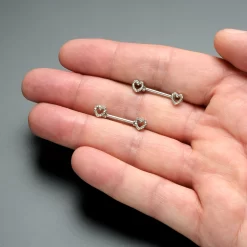 14 Gauge 9/16 Clear Gem Open Heart Valentine Barbell Nipple Ring Set 14 14 Gauge 9/16 Clear Gem Open Heart Valentine Barbell Nipple Ring Set -Body Jewelry Store 76072.otherimage6
