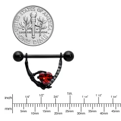 Gaby 14 Gauge 11/16 Red Clear CZ Gem Heart Claw Hand Dangle Nipple Ring Set 10 Gaby 14 Gauge 11/16 Red Clear CZ Gem Heart Claw Hand Dangle Nipple Ring Set -Body Jewelry Store 76084.otherimage2