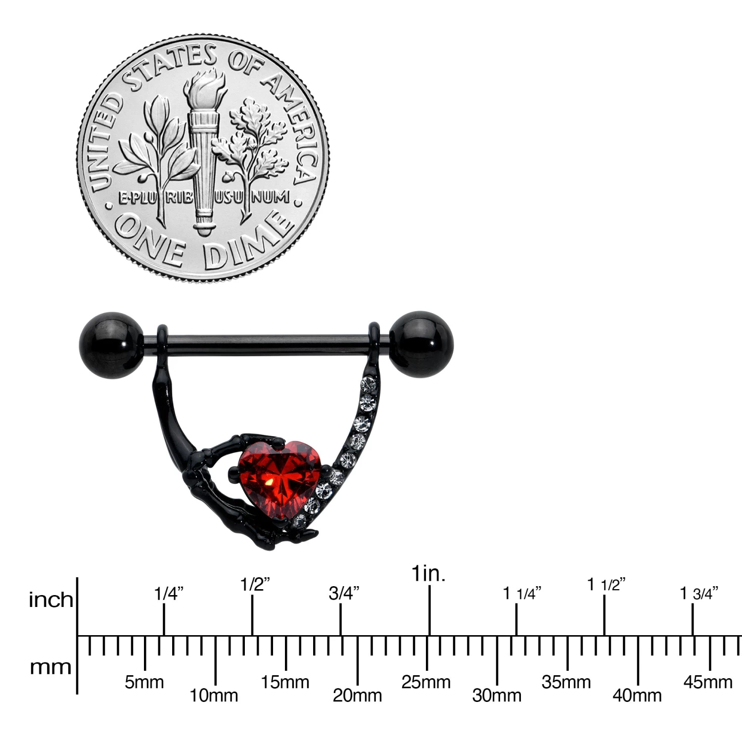 Gaby 14 Gauge 11/16 Red Clear CZ Gem Heart Claw Hand Dangle Nipple Ring Set 3 Gaby 14 Gauge 11/16 Red Clear CZ Gem Heart Claw Hand Dangle Nipple Ring Set - Image 3
