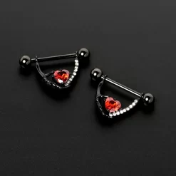 Gaby 14 Gauge 11/16 Red Clear CZ Gem Heart Claw Hand Dangle Nipple Ring Set 11 Gaby 14 Gauge 11/16 Red Clear CZ Gem Heart Claw Hand Dangle Nipple Ring Set -Body Jewelry Store 76084.otherimage3
