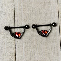 Gaby 14 Gauge 11/16 Red Clear CZ Gem Heart Claw Hand Dangle Nipple Ring Set 12 Gaby 14 Gauge 11/16 Red Clear CZ Gem Heart Claw Hand Dangle Nipple Ring Set -Body Jewelry Store 76084.otherimage4