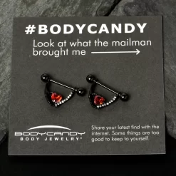 Gaby 14 Gauge 11/16 Red Clear CZ Gem Heart Claw Hand Dangle Nipple Ring Set 15 Gaby 14 Gauge 11/16 Red Clear CZ Gem Heart Claw Hand Dangle Nipple Ring Set -Body Jewelry Store 76084.otherimage7