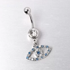 Blue Clear Gem Wide Eye Dangle Belly Ring -Body Jewelry Store 76151 BL.otherimage2