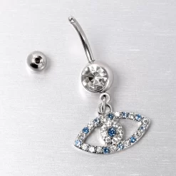 Blue Clear Gem Wide Eye Dangle Belly Ring -Body Jewelry Store 76151 BL.otherimage3