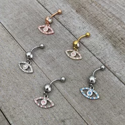 Blue Clear Gem Wide Eye Dangle Belly Ring -Body Jewelry Store 76151 BL.otherimage6