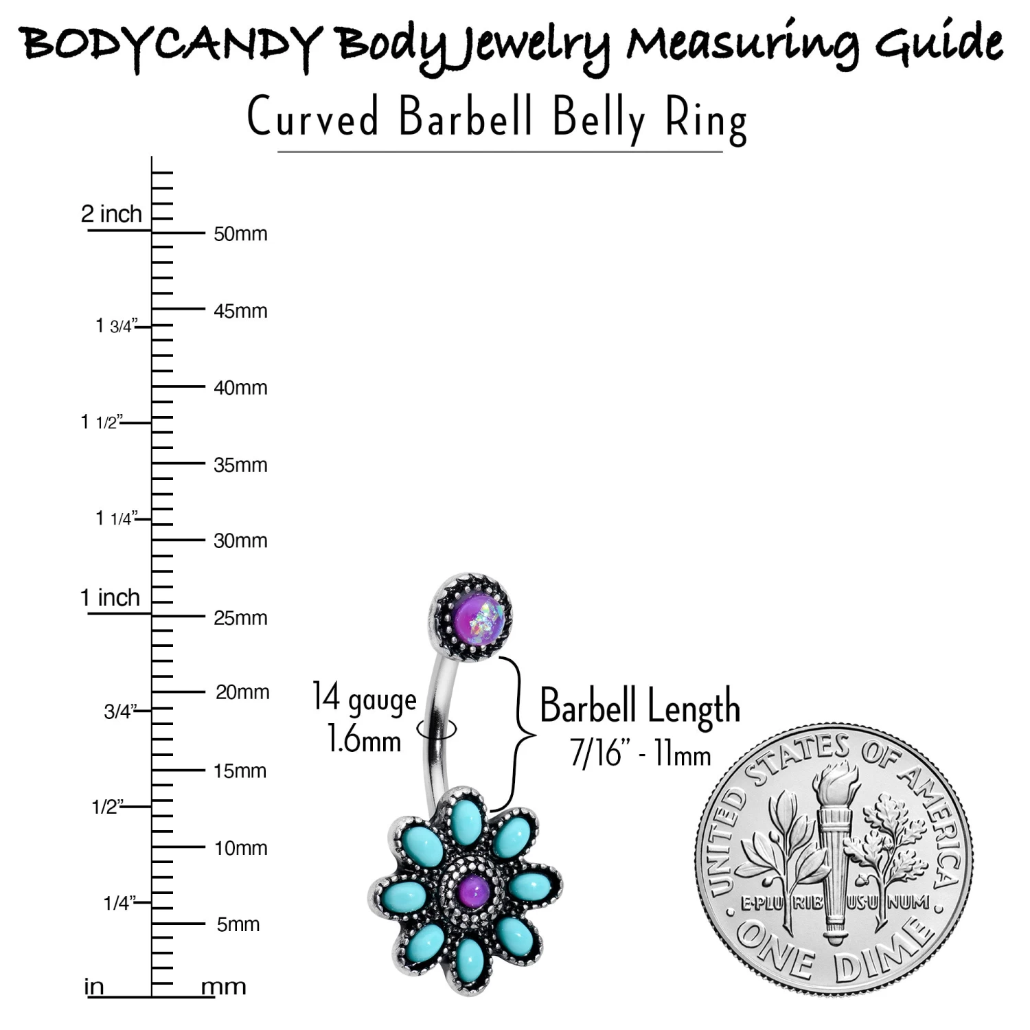 Blue Faux Opal Flower Teal Petals Double Mount Belly Ring 5 Blue Faux Opal Flower Teal Petals Double Mount Belly Ring - Image 5