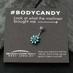 Blue Faux Opal Flower Teal Petals Double Mount Belly Ring 13 Blue Faux Opal Flower Teal Petals Double Mount Belly Ring -Body Jewelry Store 76172.otherimage5