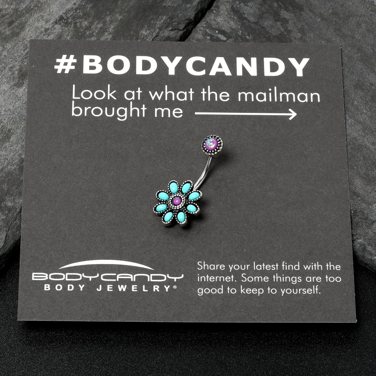 Blue Faux Opal Flower Teal Petals Double Mount Belly Ring 6 Blue Faux Opal Flower Teal Petals Double Mount Belly Ring - Image 6