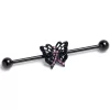 14 Gauge Black Purple Beauty In Flight Butterfly Industrial Barbell 38mm
