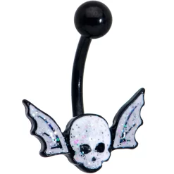 Gaby Black Winged Skull Glitter Belly Ring