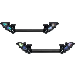 14 Gauge 9/16 Black Subtle Bat Barbell Nipple Ring Set