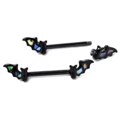 14 Gauge 9/16 Black Subtle Bat Barbell Nipple Ring Set -Body Jewelry Store 76358.otherimage4