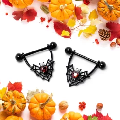 Gaby 14 Gauge 11/16 Red Gem Black Gothic Bat Heart Nipple Shield Set -Body Jewelry Store 76370.otherimage3