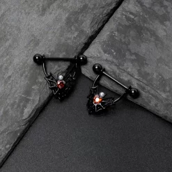 Gaby 14 Gauge 11/16 Red Gem Black Gothic Bat Heart Nipple Shield Set -Body Jewelry Store 76370.otherimage6