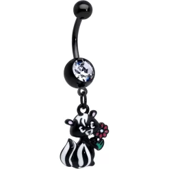 Clear Gem Black Funky Skunk Dangle Belly Ring