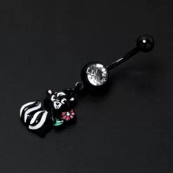 Clear Gem Black Funky Skunk Dangle Belly Ring -Body Jewelry Store 76447.otherimage5