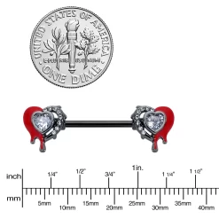 14 Gauge 9/16 Clear Gem Black Bleeding Heart Barbell Nipple Ring Set -Body Jewelry Store 76470.otherimage2